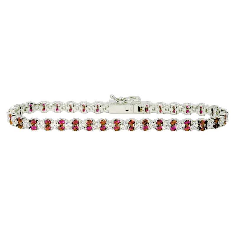 Luxury Silver Bracelet with Multicolored Gems-Ruby Red Tennis Bracelet