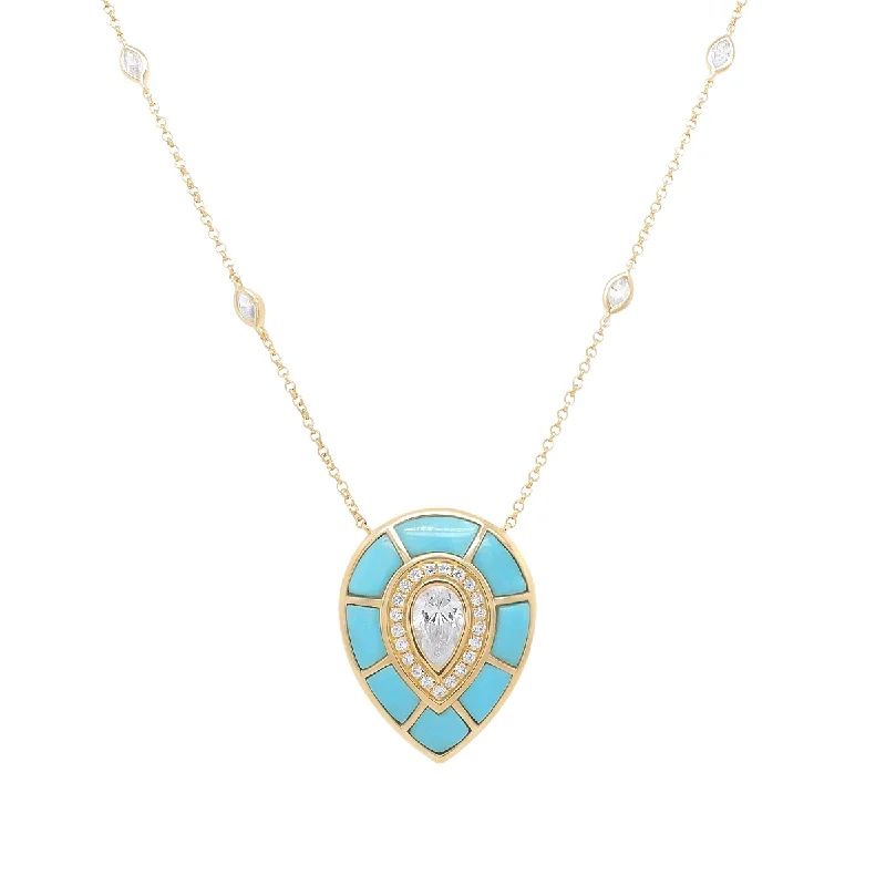 Multi-Layered Gold Necklace-Ankh Inlay Necklace - Diamond