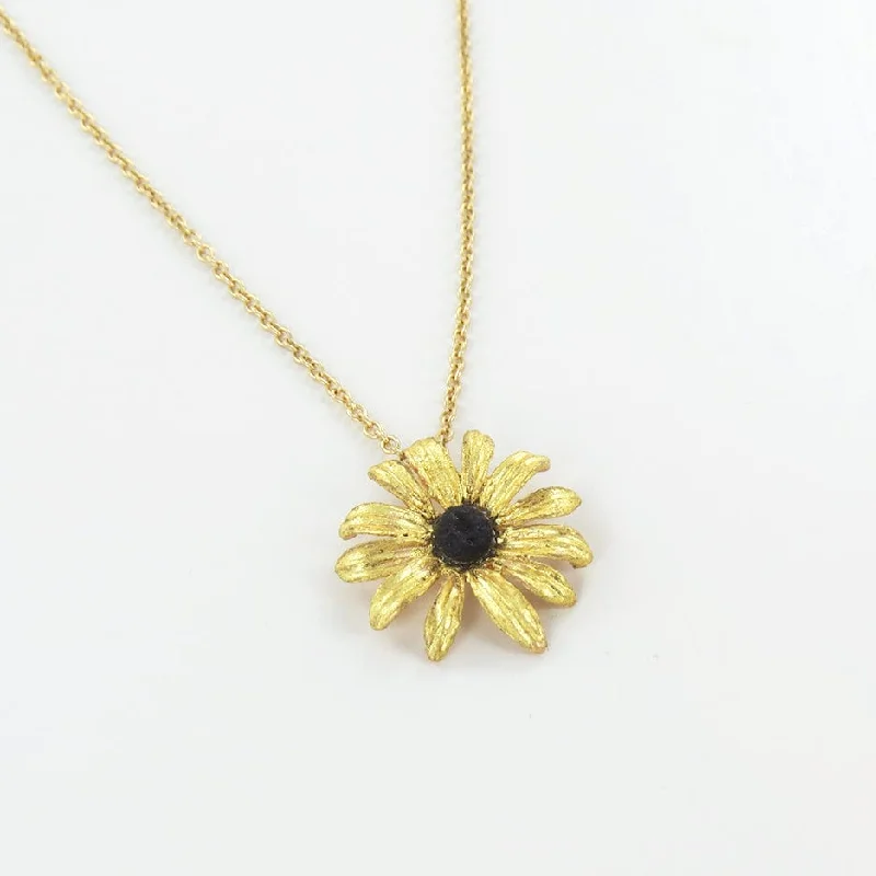 Custom Gold Necklace with Initials-Black Eyed Susan Dainty Pendant Necklace