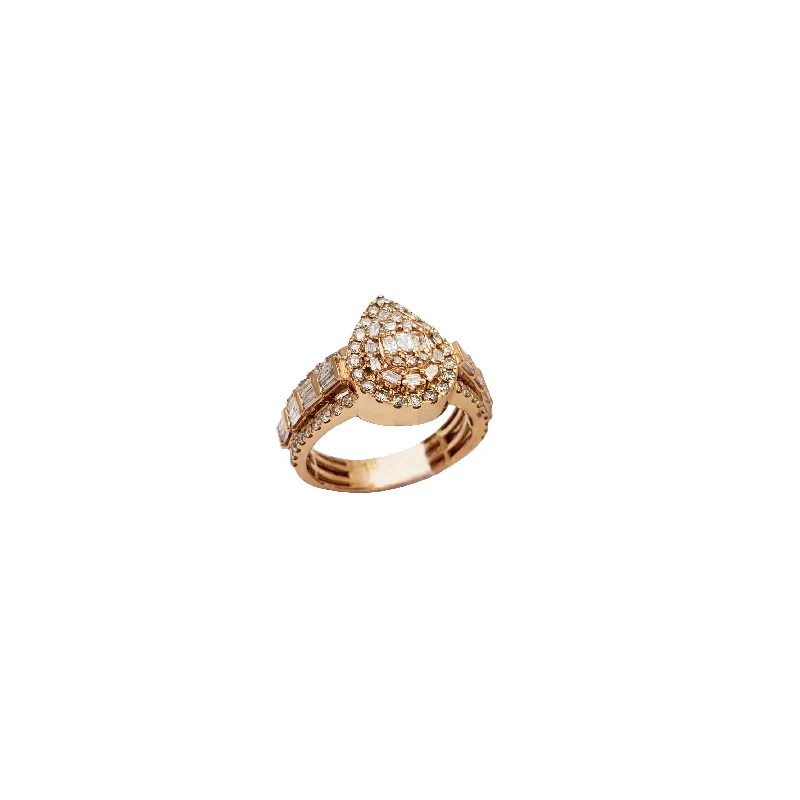 Classic Wedding Band for Women with Diamonds-Baguette & Round Diamond Teardrop Ring (14K)