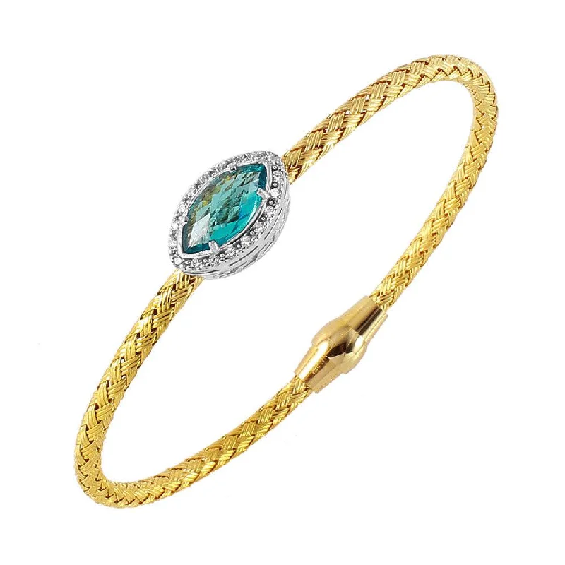 Personalized Gold Bangles with Custom Engraving-Clearance-Silver 925 Gold Plated Twisted Aqua CZ Stone Bangle Bracelet - ECB00039YG