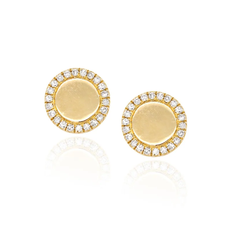 Artistic Drop Earrings-YELLOW GOLD STUD EARRINGS WITH DIAMOND HALO, .13 CT TW