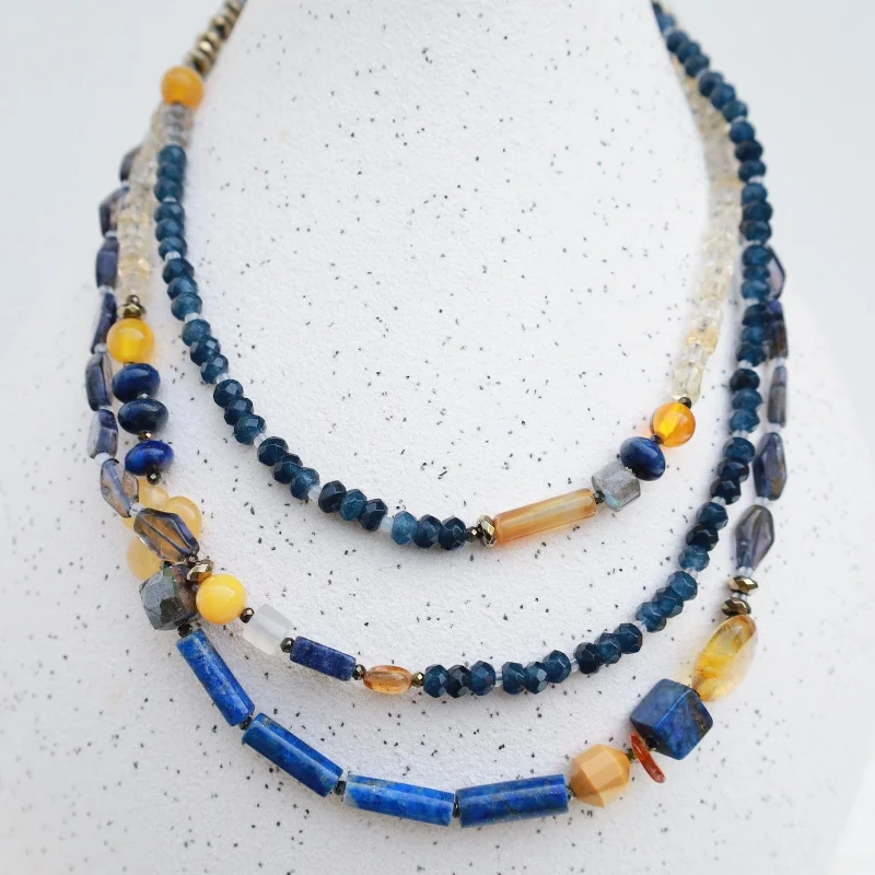 Vintage-Inspired Pendant Necklace-Iolite Mix Necklace