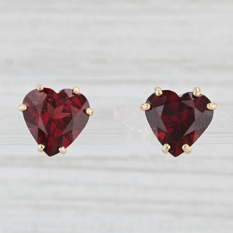 Modern Style Earrings-6ctw Red Garnet Heart Stud Earrings 14k Yellow Gold