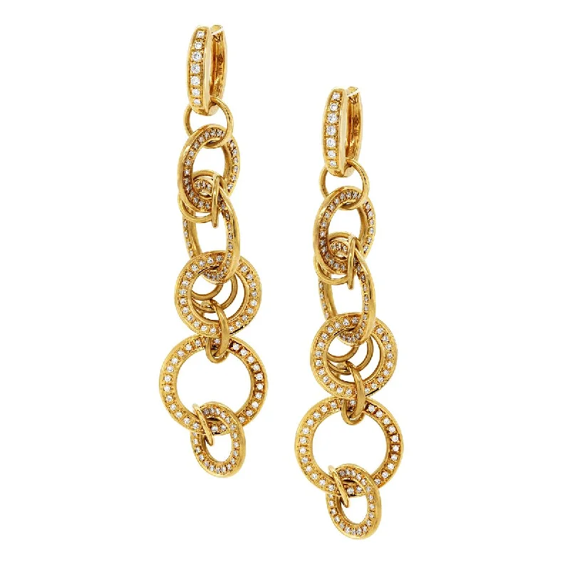 Gold Plated Earrings-YELLOW GOLD CHAIN LINK DANGLE EARRINGS WITH DIAMONDS, 1 5/8 CT TW