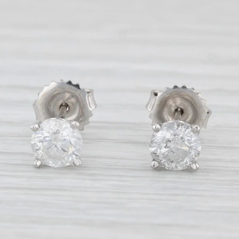 Vintage Pearl Earrings-1.55ctw Round Diamond Solitaire Stud Earrings 14k White Gold