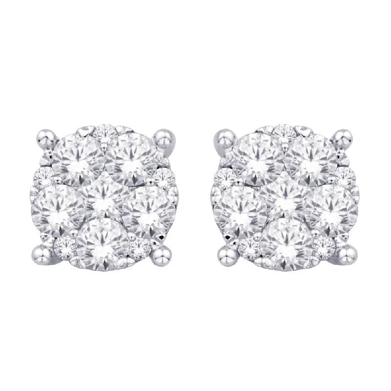 Casual Stud Earrings-14K White Gold 3/4 Ct.Tw. Diamond Flower Stud Earrings