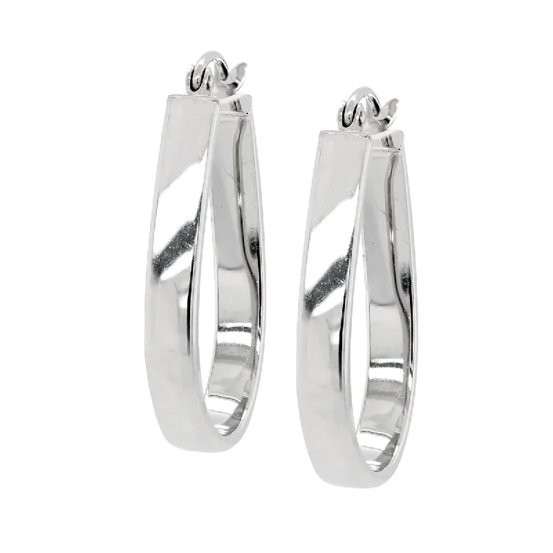 Simple Hoop Earrings-WHITE GOLD FANCY OVAL SHAPED HOOP EARRINGS