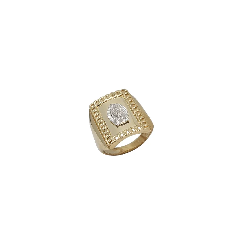 Handmade Gemstone Ring for Casual Wear-Cuban Link Two Tone Virgin Guadalupe Ring (14K)