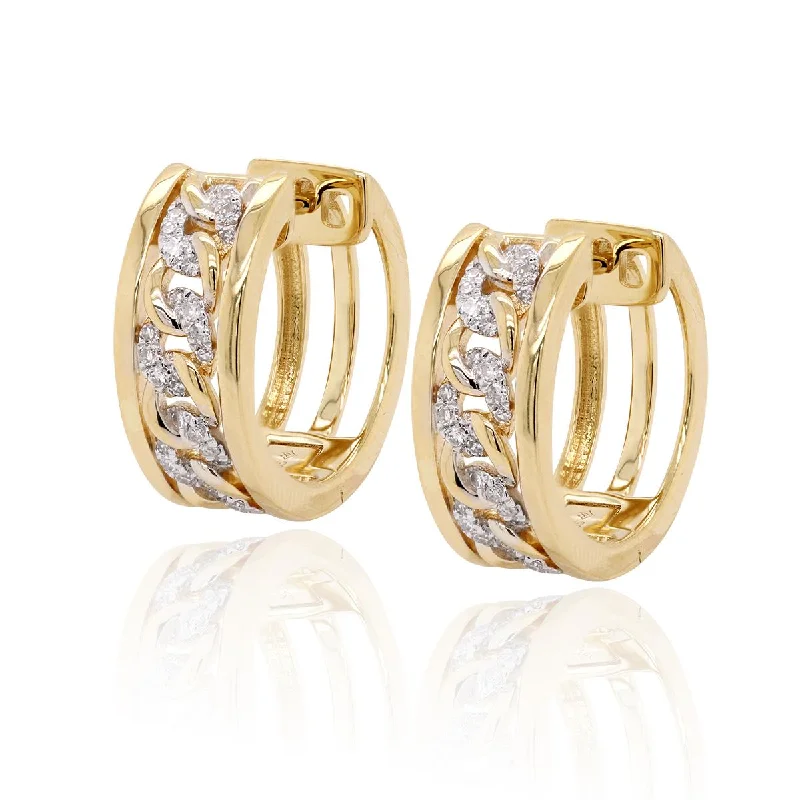 Unique Geometric Earrings-YELLOW GOLD CHAIN LINK STYLE HOOP EARRINGS WITH DIAMONDS, .17 CT TW