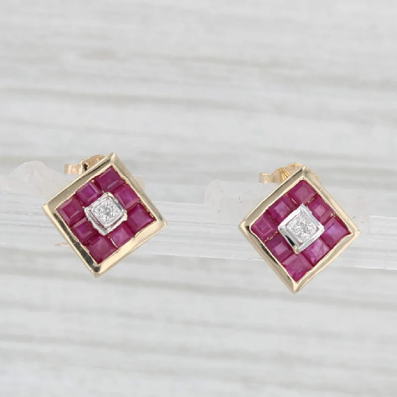 Luxurious Gemstone Earrings-0.70ctw Ruby Stud Earrings 14k Yellow Gold Diamond Accents