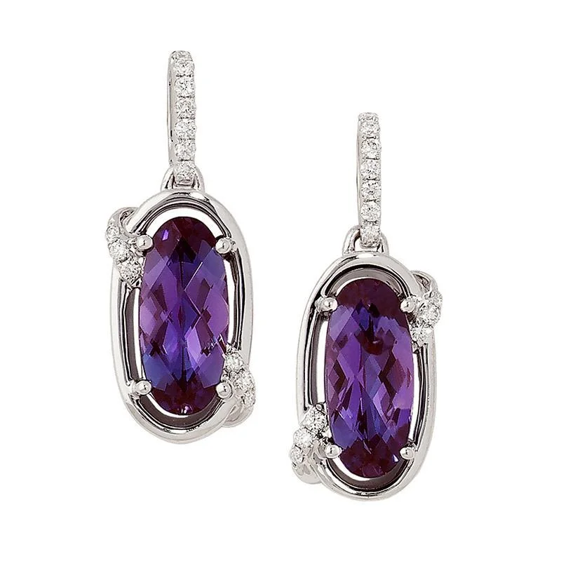 Tiny Stud Earrings for Kids-CHATHAM LAB GROWN ALEXANDRITE AND DIAMOND EARRINGS