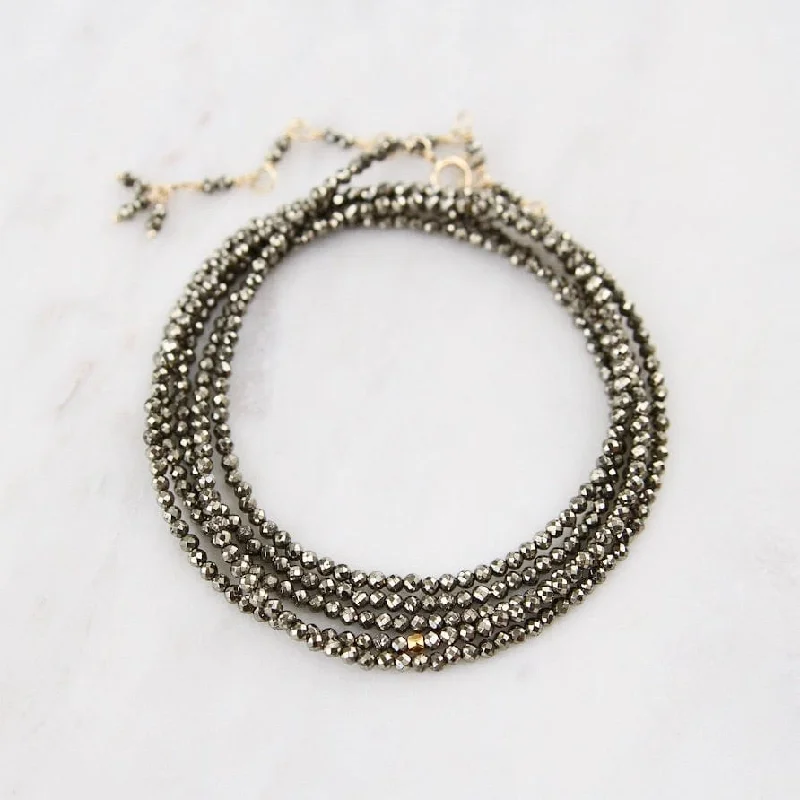 Minimalist Silver Bar Necklace-Pyrite Wrap Bracelet & Necklace