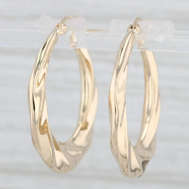 Small Gold Earrings-Beveled Hoop Earrings 14k Yellow Gold Snap Top Round Hoops