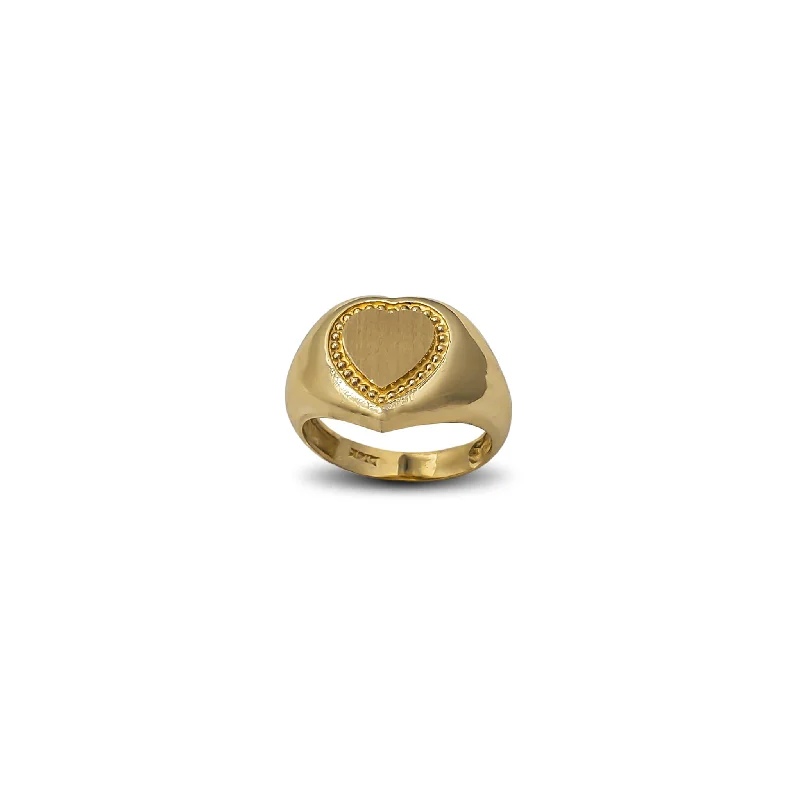 Classic Gold Ring with Minimalist Design-Kid/Pinky Brush-Finish Heart Milgrain Border Ring (14K)