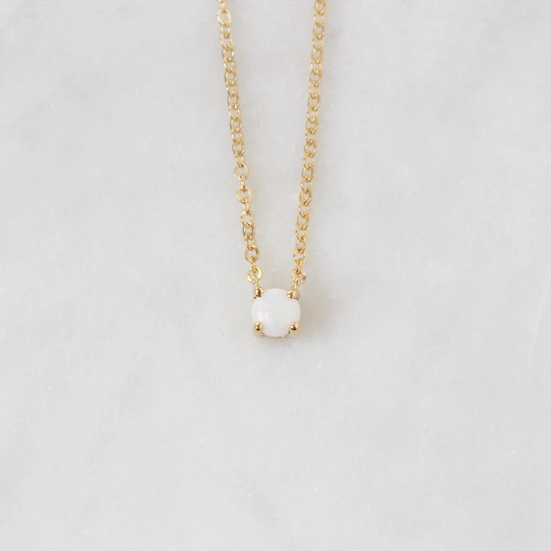 Layered Necklace with Pearls-14k Gold Prong Set Opal Necklace