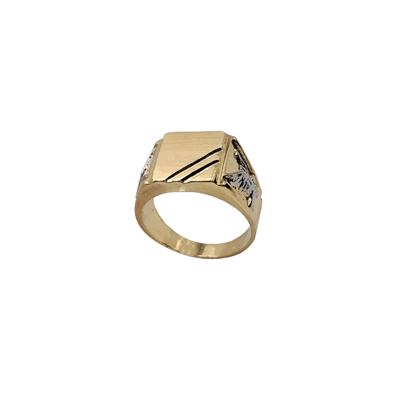 Custom Silver Ring with Custom Design-Eagle Accent Notched Signet Ring (14K)