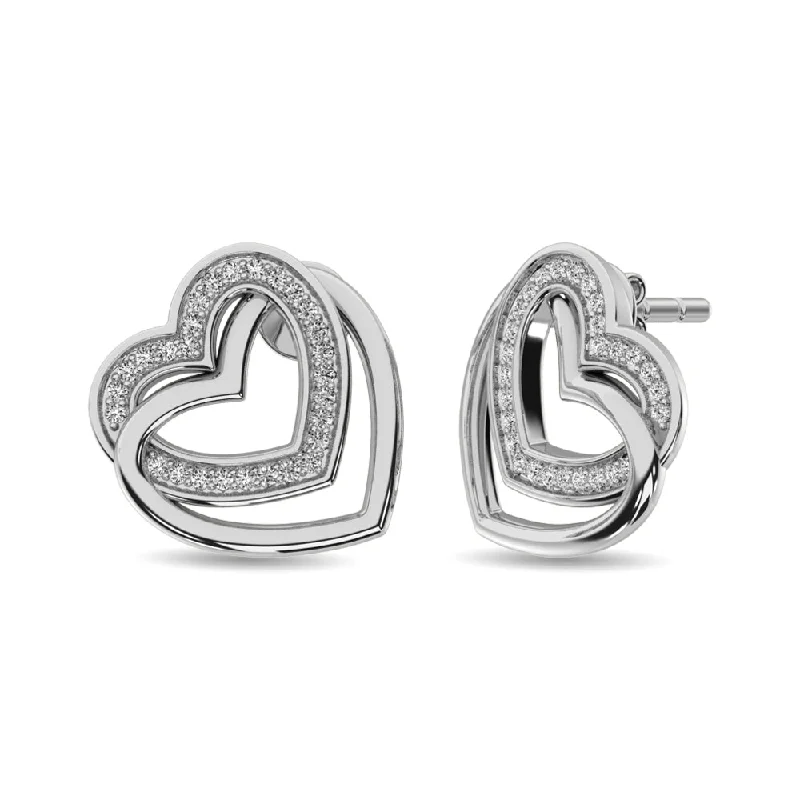 Party Earrings for Women-Diamond Duel Heart Earrings 1/50 ct tw in Sterling Silver