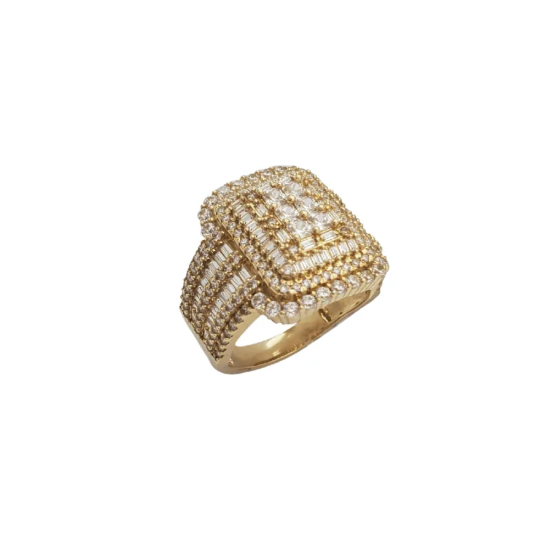 Classic Gold Ring for Formal Look-Iced-Out Rectangular Cushion Signet Ring (14K)