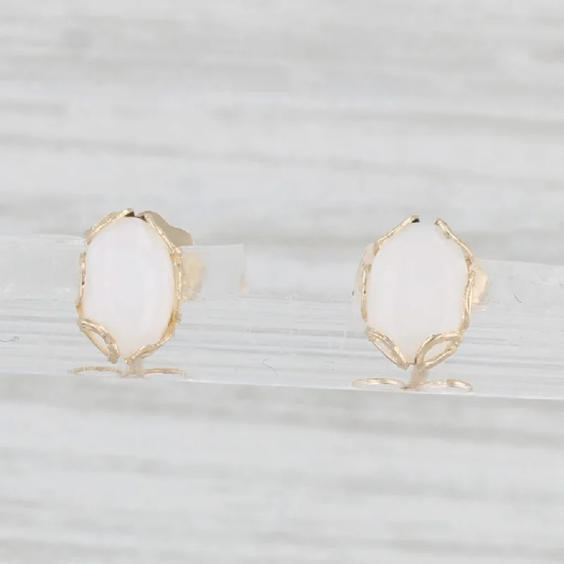 Pearls and Diamonds Earrings-Opal Stud Earrings 10k Yellow Gold Oval Cabochon Solitaires