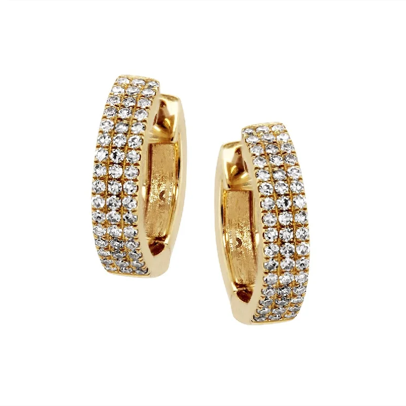 Large Hoop Earrings-YELLOW GOLD DIAMOND PAVE HUGGY HOOP EARRINGS, .27 CT TW