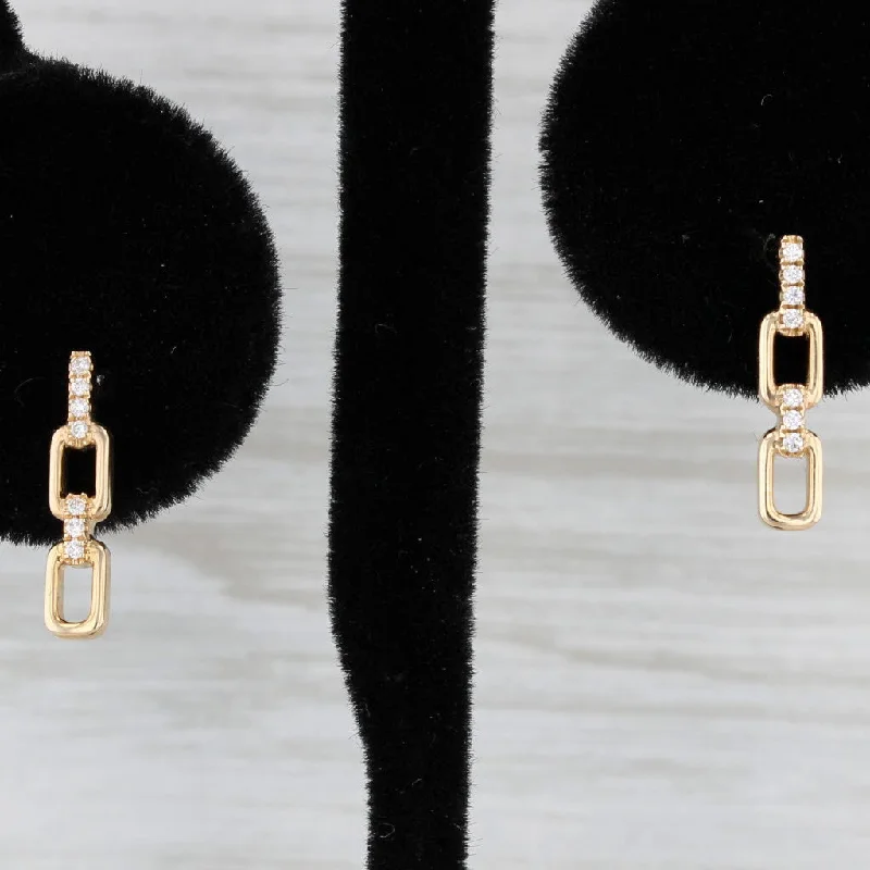 Modern Gold Earrings-New Diamond Accented 3-Ring Drop Earrings 14k Yellow Gold Studs