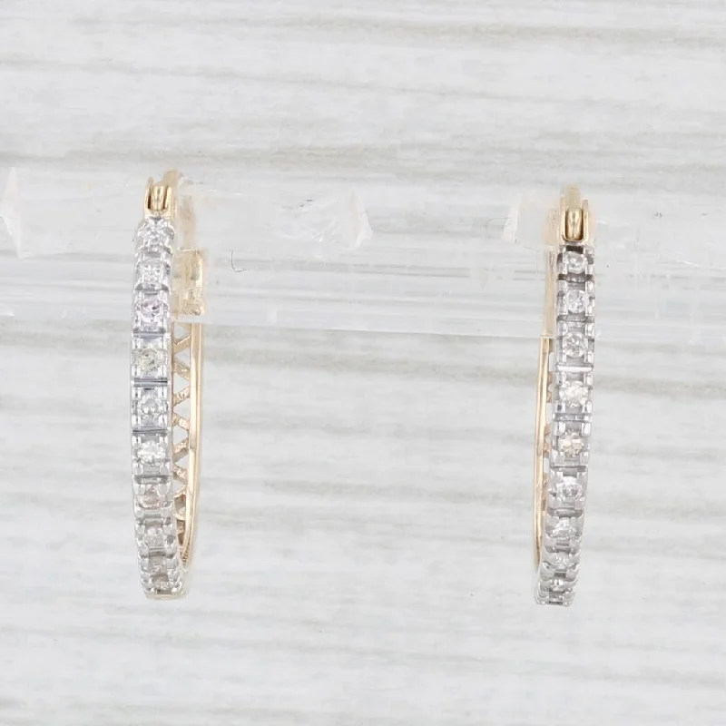 Mismatched Earrings for Fun-Diamond Hoop Earrings 10k Yellow Gold Snap Top Round Hoops