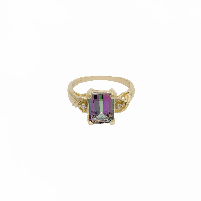 Classic Round Diamond Ring for Engagement-Mystic Topaz Emerald Cut Ring (14K)