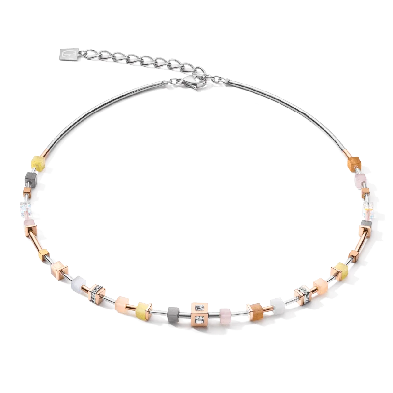 Elegant Long Necklace with Charms-Petite Olive Peach Geo Cube Necklace