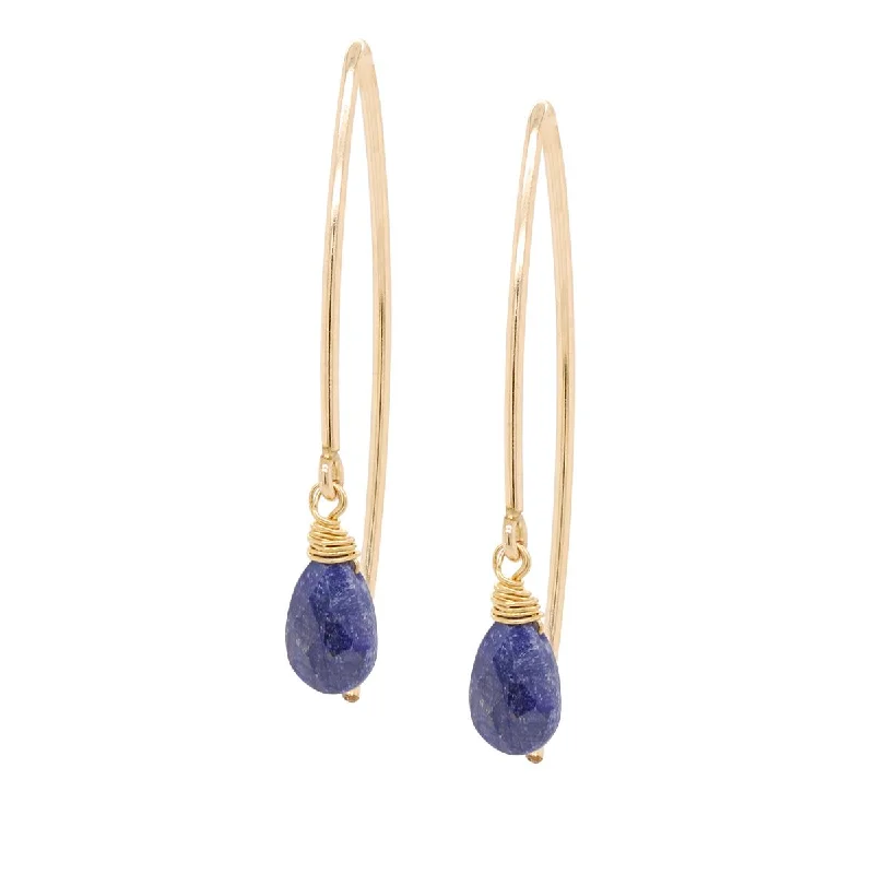 Stylish Dangle Earrings-YELLOW GOLD FILLED DANGLE EARRNGS WITH 2 PEAR SHAPED SAPPHIRES