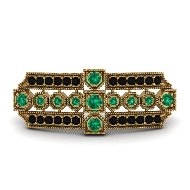 Custom Gold Brooch with Birthstone Inlays-Emerald Antique Elegance Brooch - Alondra No. 34