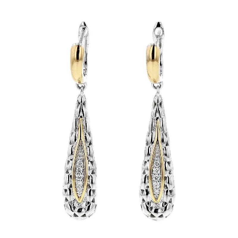 Light Crystal Earrings-STERLING SILVER DANGLE EARRINGS WITH DIAMOND AND GOLD ACCENTS, .45 CT TW