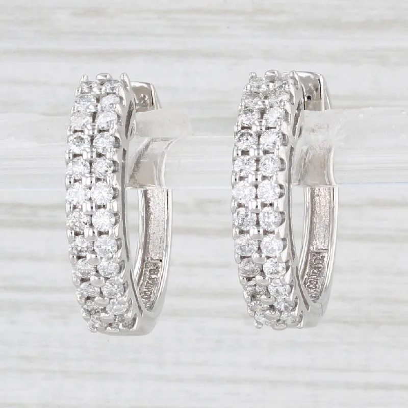 Silver Drop Earrings-1ctw Diamond Hoop Earrings 14k White Gold Hinged Snap Top Round Hoops Sonia B