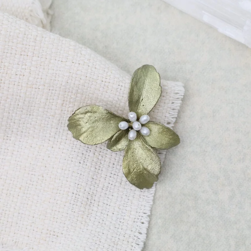 Classic Brooch with Vintage Flower and Gemstones-Pachysandra Brooch