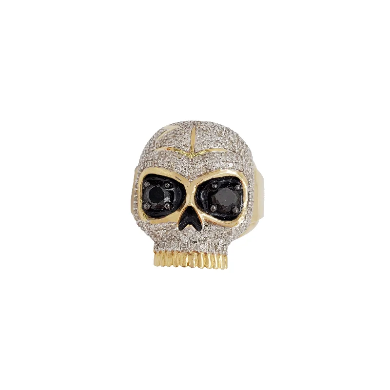 Luxury Emerald Ring for Formal Occasions-Diamond Skull Ring (14K)