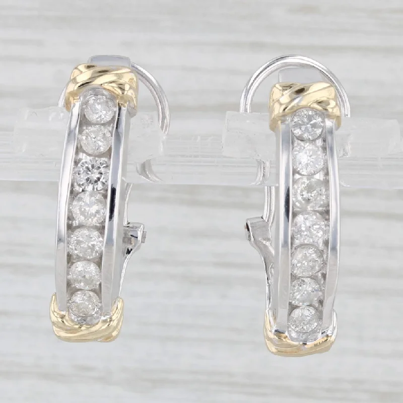 Custom Design Earrings-0.90ctw Diamond Journey J-Hook Earrings 10k Yellow White Gold Omega Back Drop