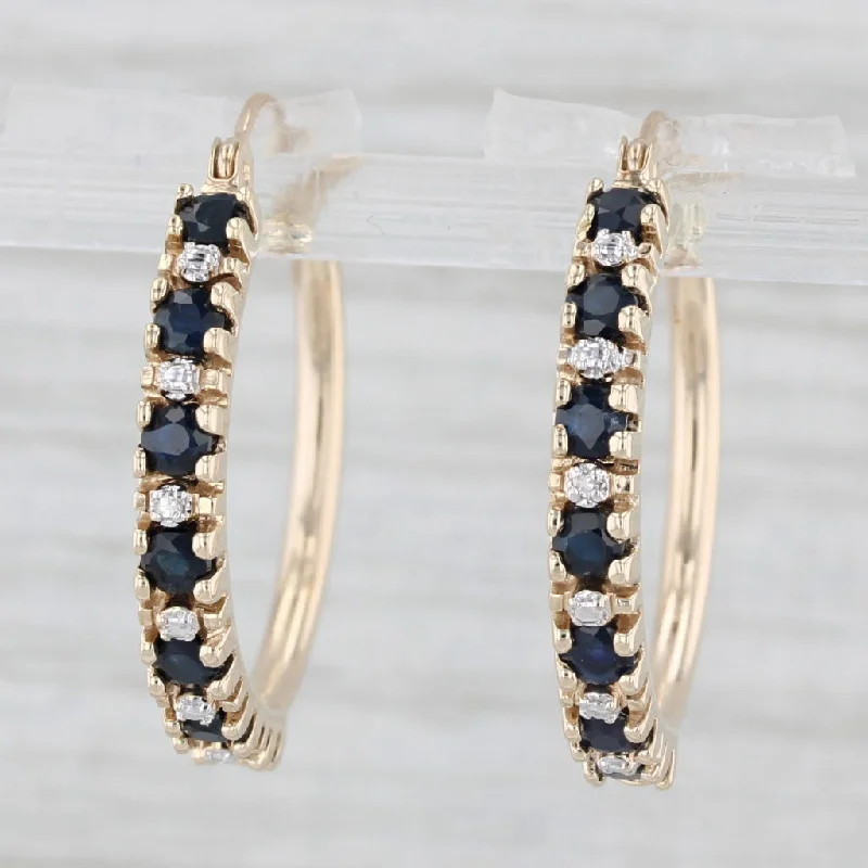 Acrylic Earrings for Casual Look-1ctw Blue Sapphire Diamond Hoop Earrings 10k Yellow Gold Snap Top Round Hoops