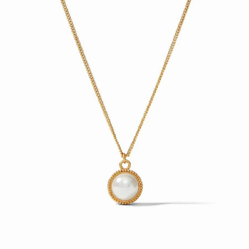 Classic Gold Necklace for Weddings-Fleur-de-Lis Solitaire Necklace in Pearl