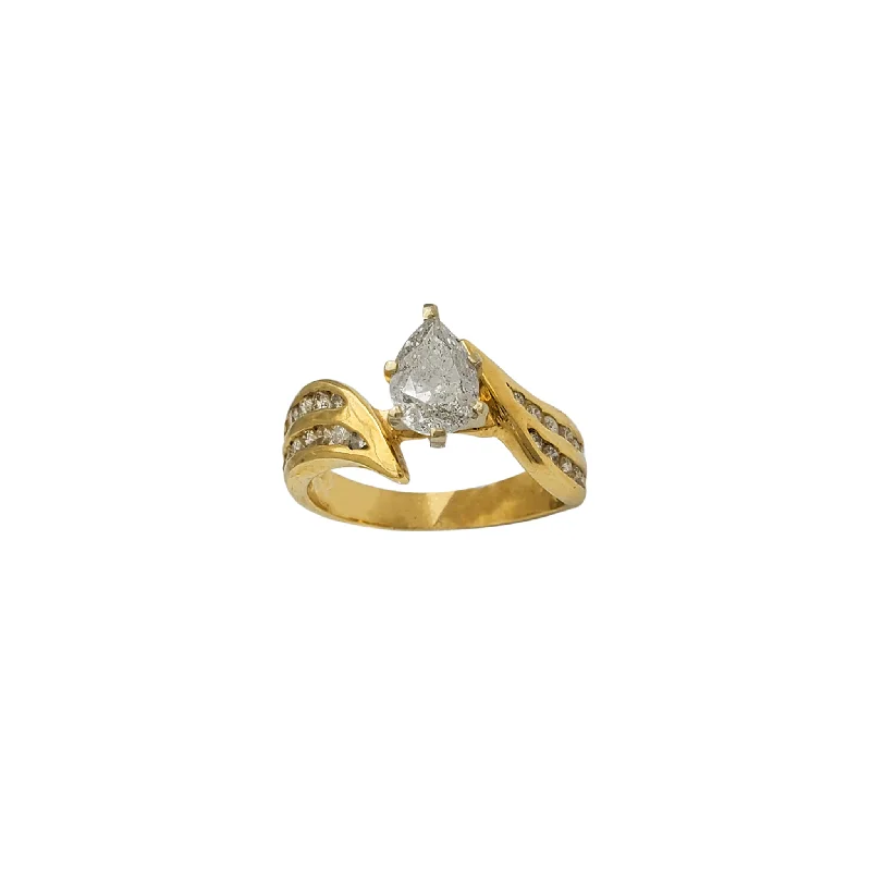 Elegant Gemstone Ring for Fashion Lovers-Diamond Teardrop Channel-Set Engagement Ring (14K)