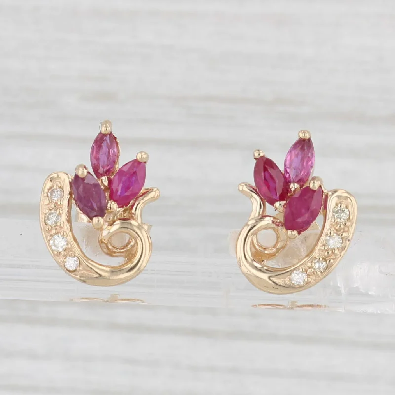 Swarovski Earrings for Special Occasions-0.76ctw Ruby Diamond Stud Earrings 14k Yellow Gold