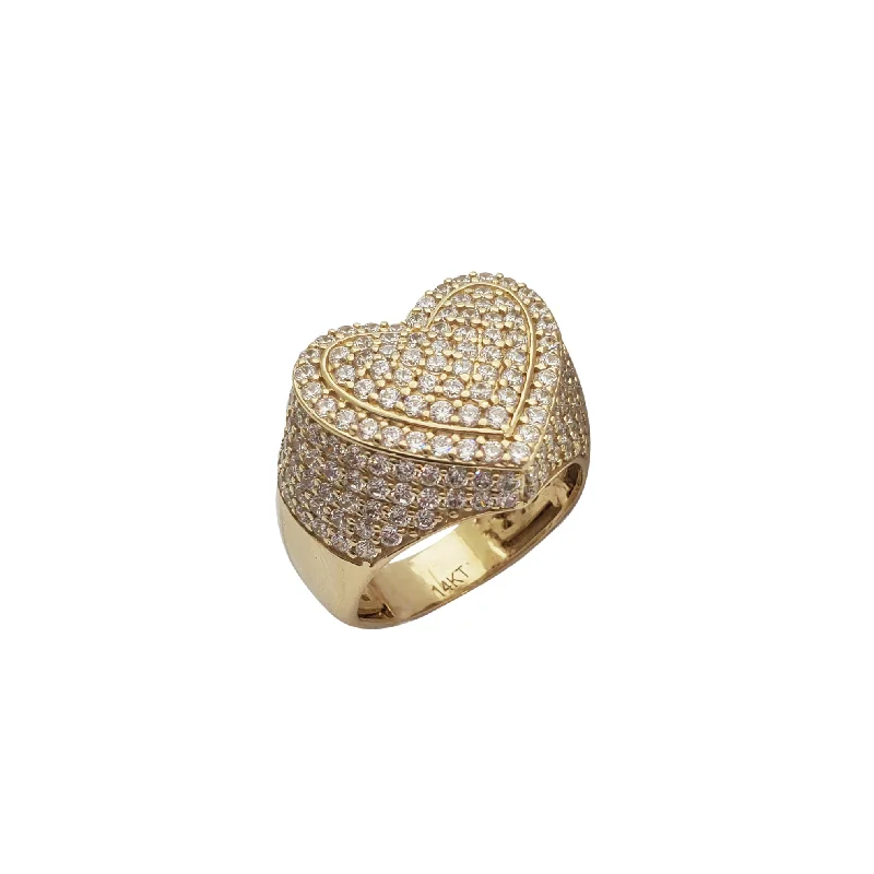 Custom Diamond Ring for Weddings-Iced Out Heart Ring (14K)