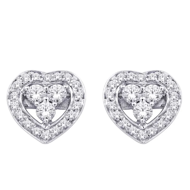 Rainbow Earrings for Festivals-10K White Gold 1/6 Ct.Tw. Diamond Heart Earrings