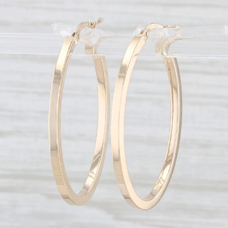 Butterfly Earrings for Girls-New Beveled Oval Hoop Earrings 14k Yellow Gold Snap Top Pierced Hoops