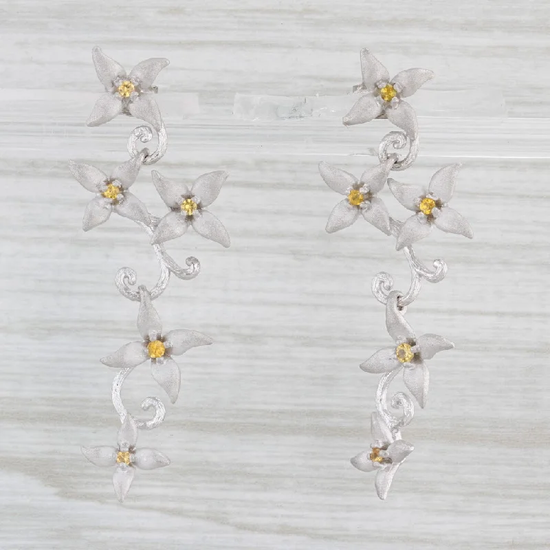 Trendy Ear Cuffs-Galatea 0.20ctw Yellow Sapphire Dangle Flower Earrings 14k White Gold Drop