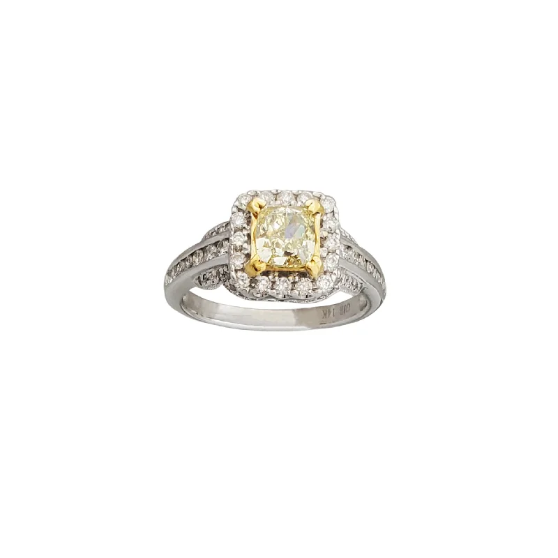 Simple Rose Gold Ring for Casual Style-Yellow Diamond Pave Engagement Ring (14K)