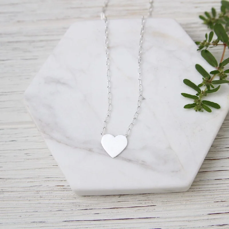 Boho Style Necklace with Silver Pendants-Flat Heart with Parallel Chain Necklace