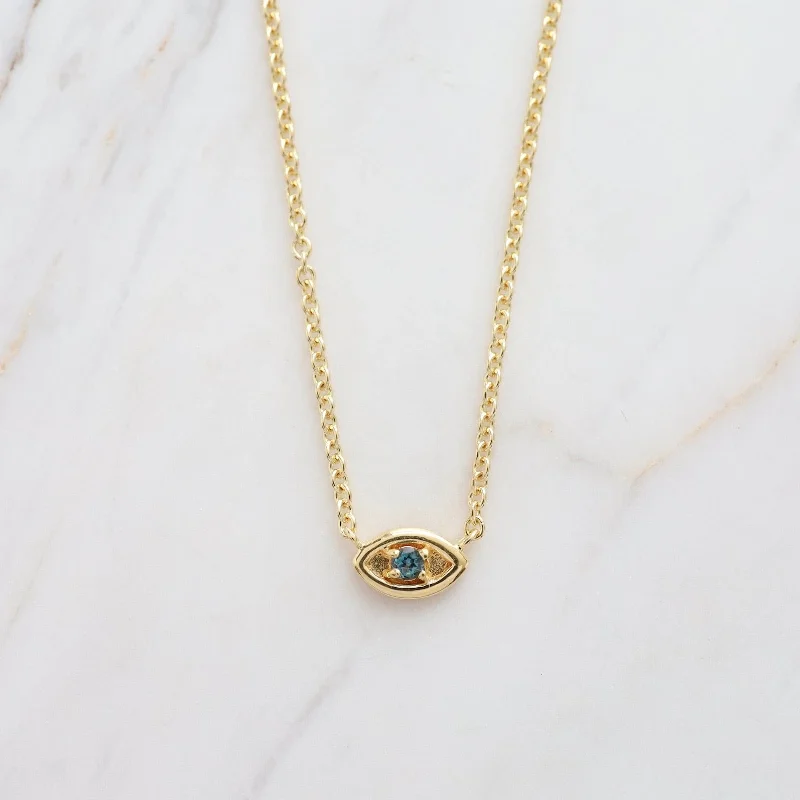 Personalized Pendant Necklace for Men-Gold Vermeil Evil Eye with London Blue Topaz Necklace