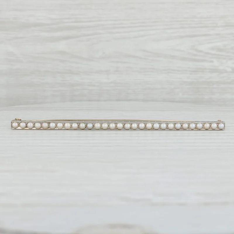 Customizable Silver Brooch with Elegant Charms-Antique Natural Pearls Bar Brooch 14k Gold Platinum Statement Pin