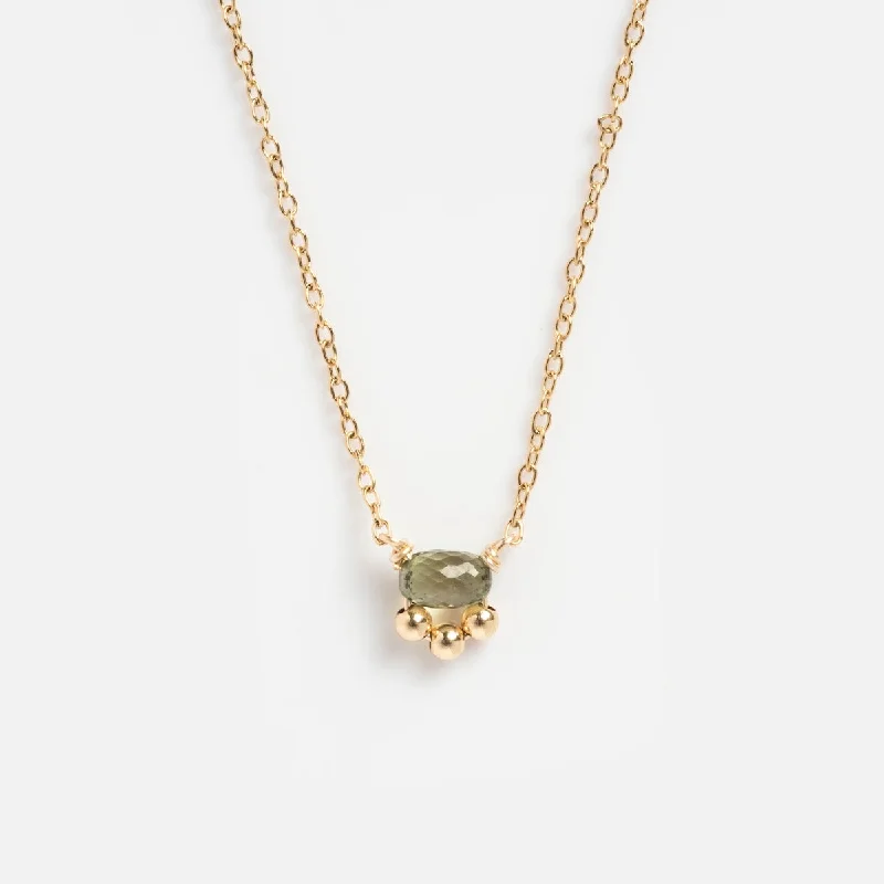 Long Gold Necklace with Charms-Single Green Sapphire Necklace