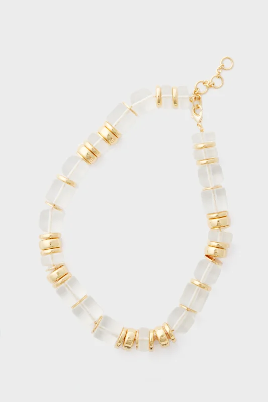 Sparkling Necklace with Pearls and Diamonds-Clear and Gold Sadie Necklace